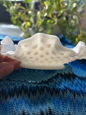 Vintage White Milk Glass Ruffled Bowl